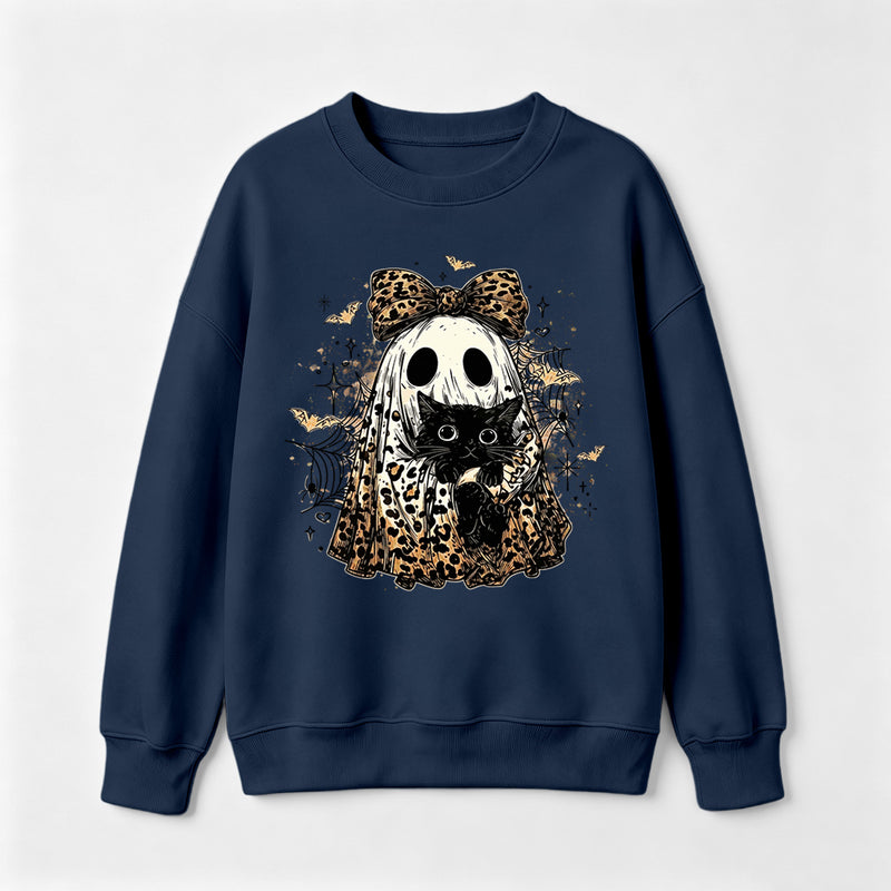 Leopard Ghost Cat Halloween Cute Spooky Black Cat Sweatshirt