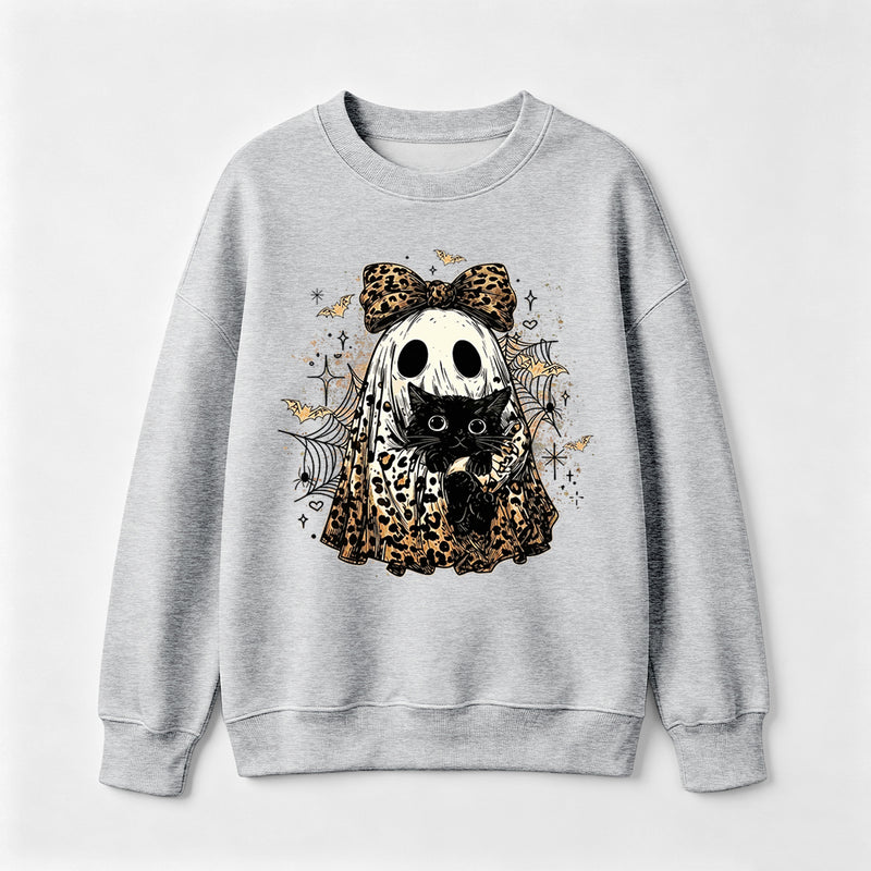 Leopard Ghost Cat Halloween Cute Spooky Black Cat Sweatshirt