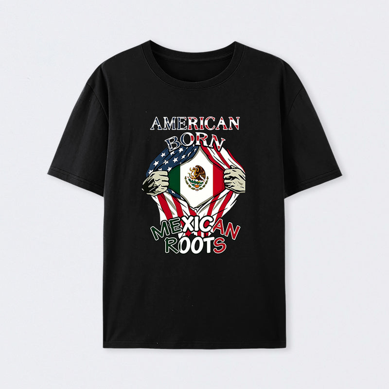American Born Mexican Roots Flag Tee Proud USA Love Mexico T-Shirt