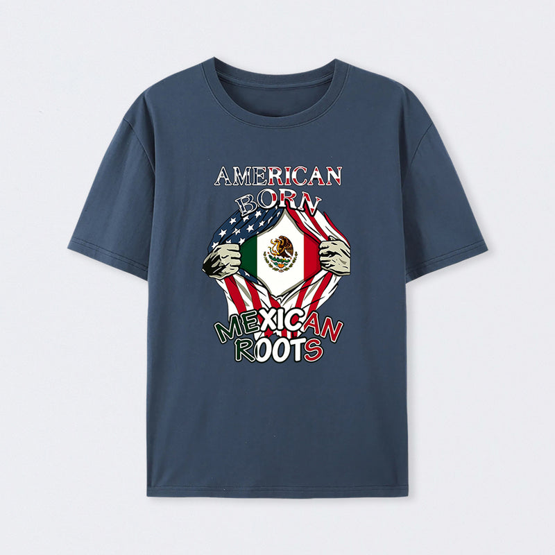 American Born Mexican Roots Flag Tee Proud USA Love Mexico T-Shirt