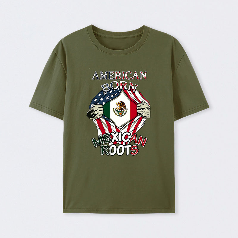 American Born Mexican Roots Flag Tee Proud USA Love Mexico T-Shirt