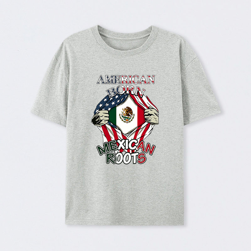 American Born Mexican Roots Flag Tee Proud USA Love Mexico T-Shirt