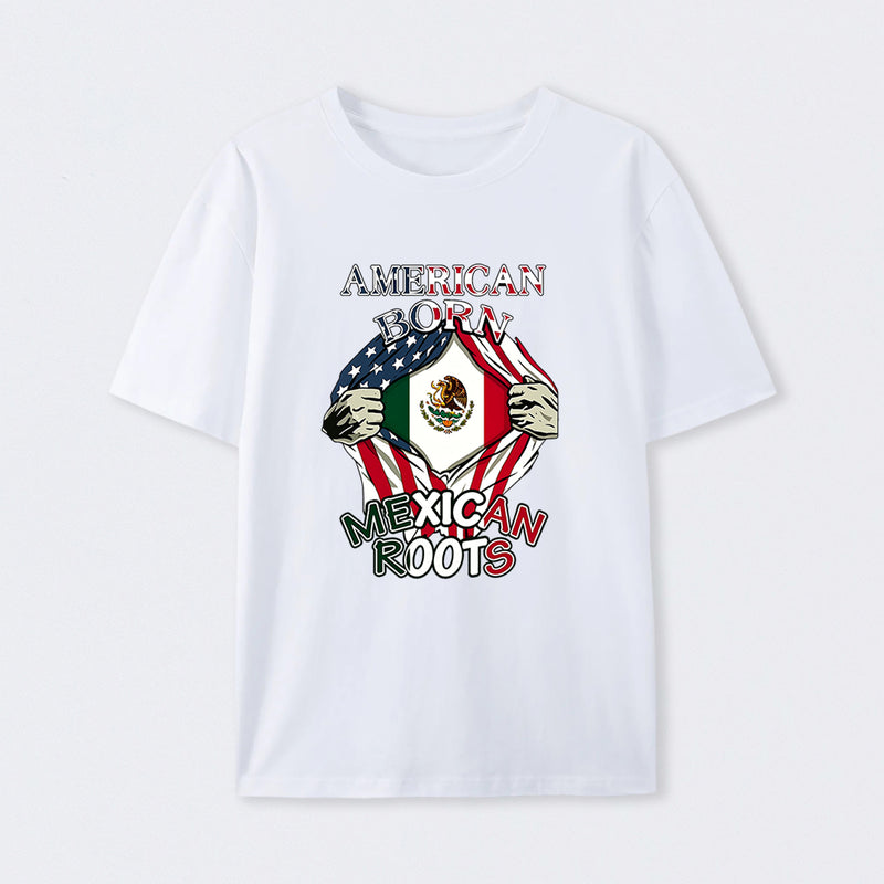 American Born Mexican Roots Flag Tee Proud USA Love Mexico T-Shirt