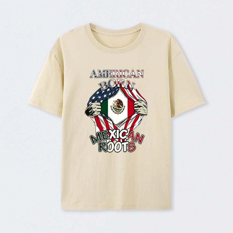 American Born Mexican Roots Flag Tee Proud USA Love Mexico T-Shirt