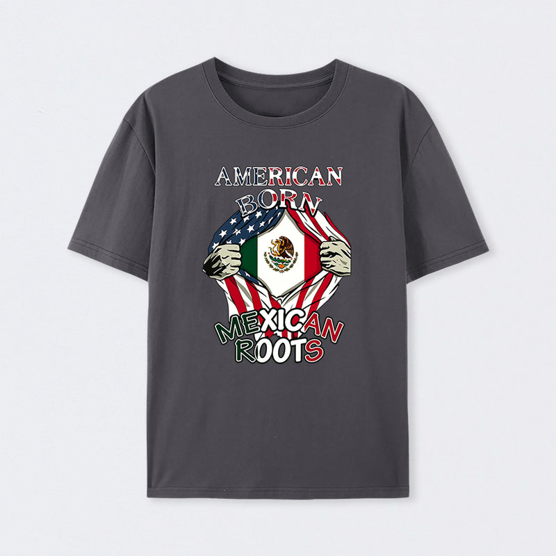 American Born Mexican Roots Flag Tee Proud USA Love Mexico T-Shirt