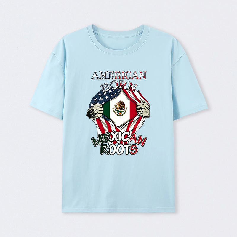 American Born Mexican Roots Flag Tee Proud USA Love Mexico T-Shirt