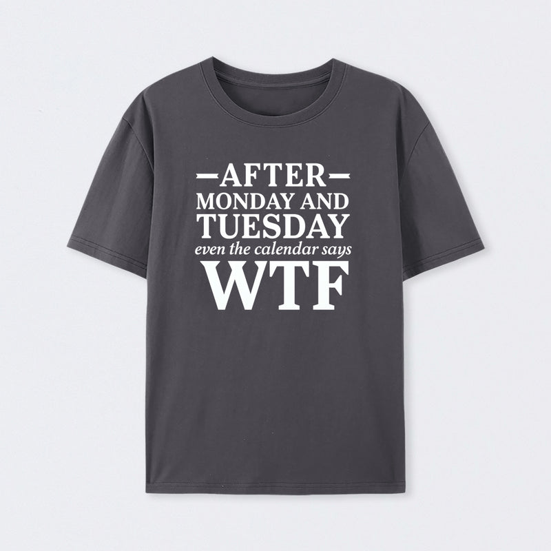 After Monday And Tuesday Even The Calendar Says Wtf Funny Graphic T-Shirt