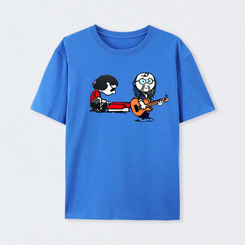 Cartoon Musicians Playing Guitar And Keyboard Graphic T-shirt