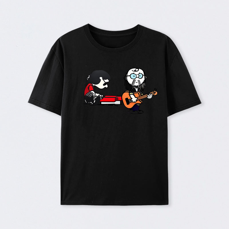 Cartoon Musicians Playing Guitar And Keyboard Graphic T-shirt
