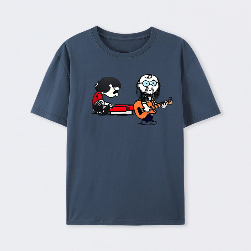 Cartoon Musicians Playing Guitar And Keyboard Graphic T-shirt