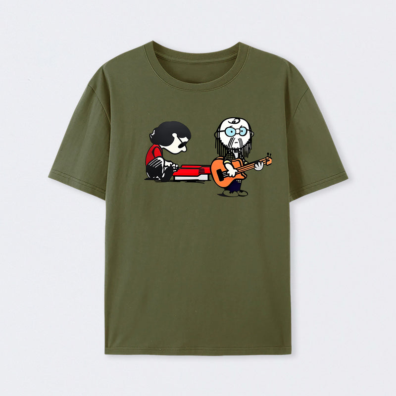 Cartoon Musicians Playing Guitar And Keyboard Graphic T-shirt