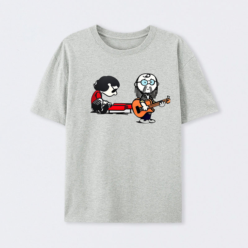 Cartoon Musicians Playing Guitar And Keyboard Graphic T-shirt