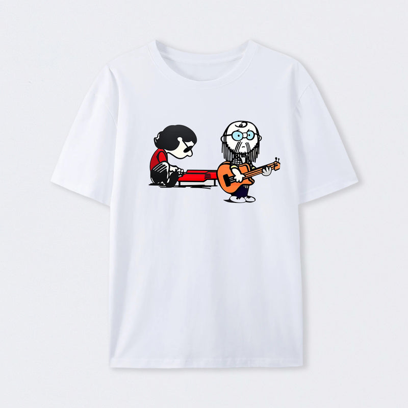 Cartoon Musicians Playing Guitar And Keyboard Graphic T-shirt