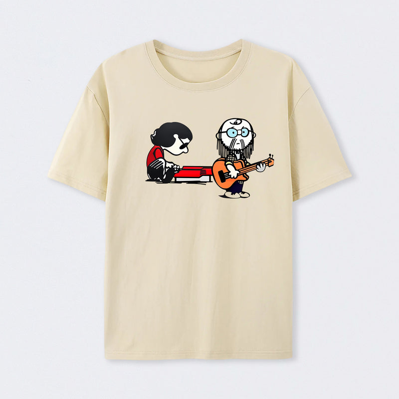 Cartoon Musicians Playing Guitar And Keyboard Graphic T-shirt