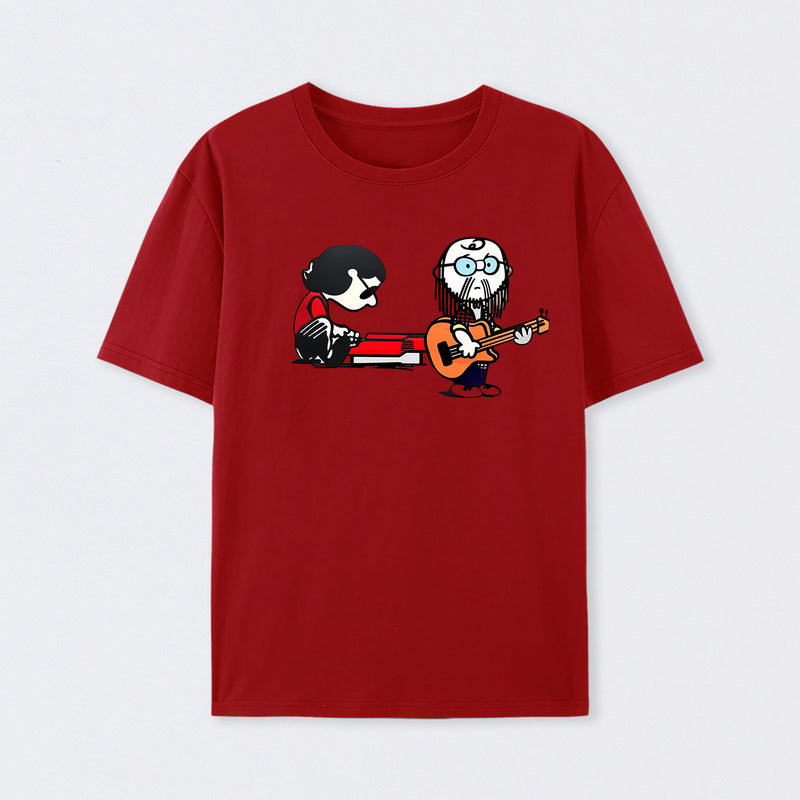 Cartoon Musicians Playing Guitar And Keyboard Graphic T-shirt