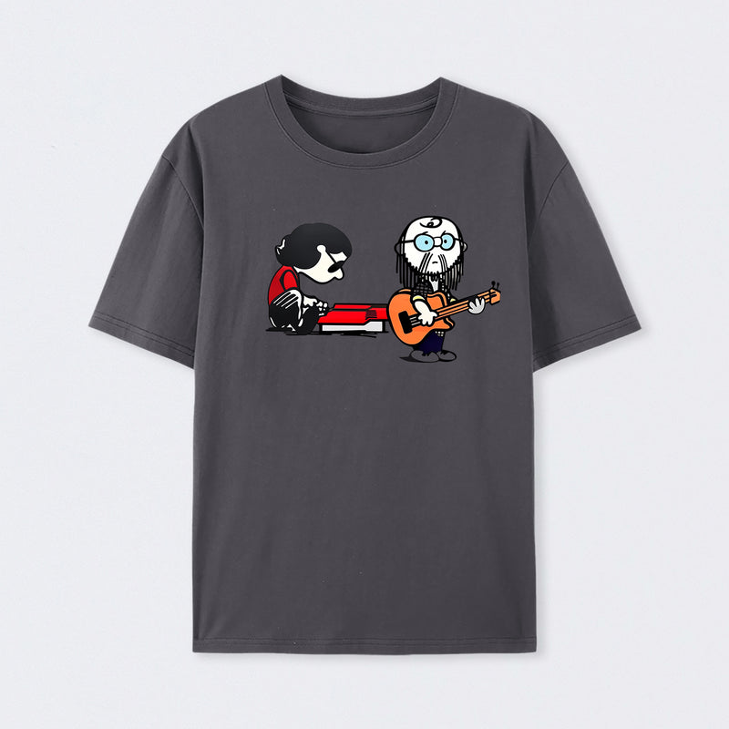 Cartoon Musicians Playing Guitar And Keyboard Graphic T-shirt