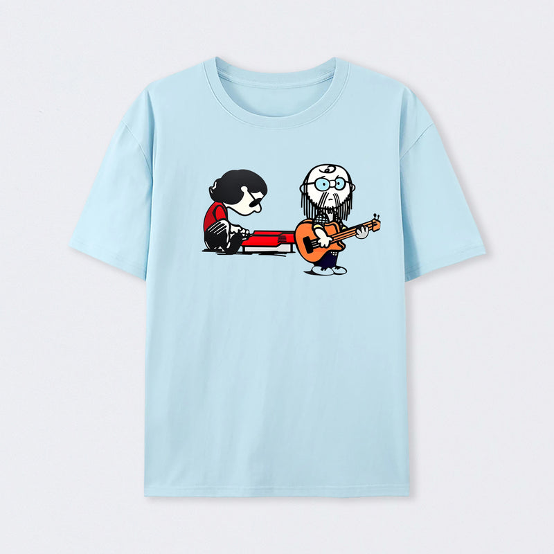 Cartoon Musicians Playing Guitar And Keyboard Graphic T-shirt