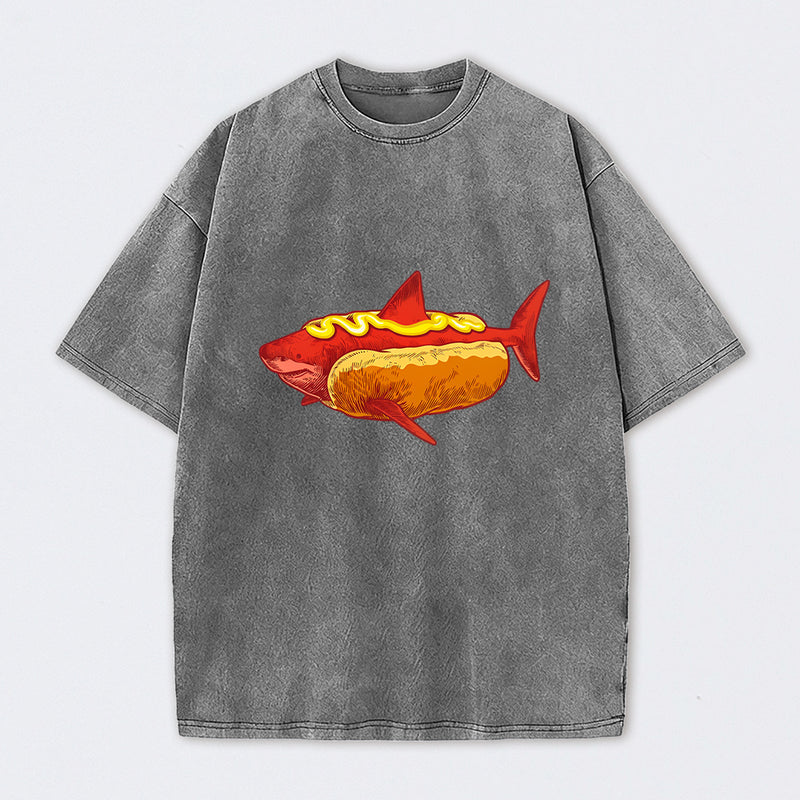 Shark Hotdog Funny Food Meme Washed T-Shirt