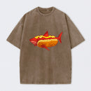 Shark Hotdog Funny Food Meme Washed T-Shirt