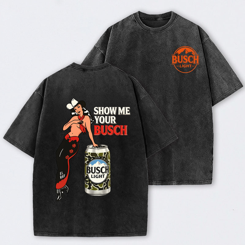 Pin Up Cowgirl Drinking Streetwear Washed T-Shirt