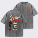 Pin Up Cowgirl Drinking Streetwear Washed T-Shirt