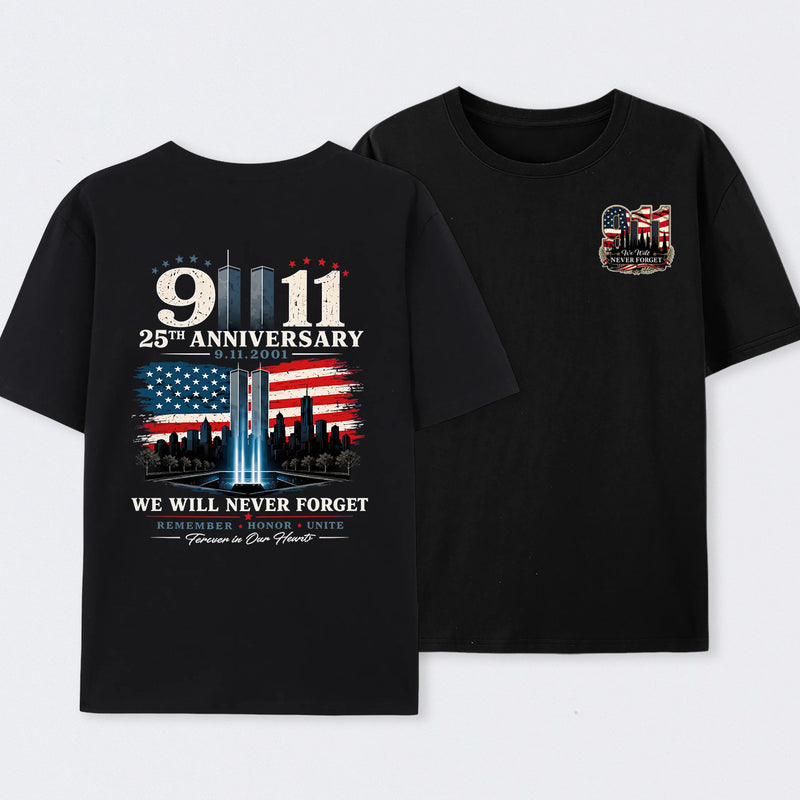 911 25th Anniversary Memorial Patriotic Two Sided T-Shirt