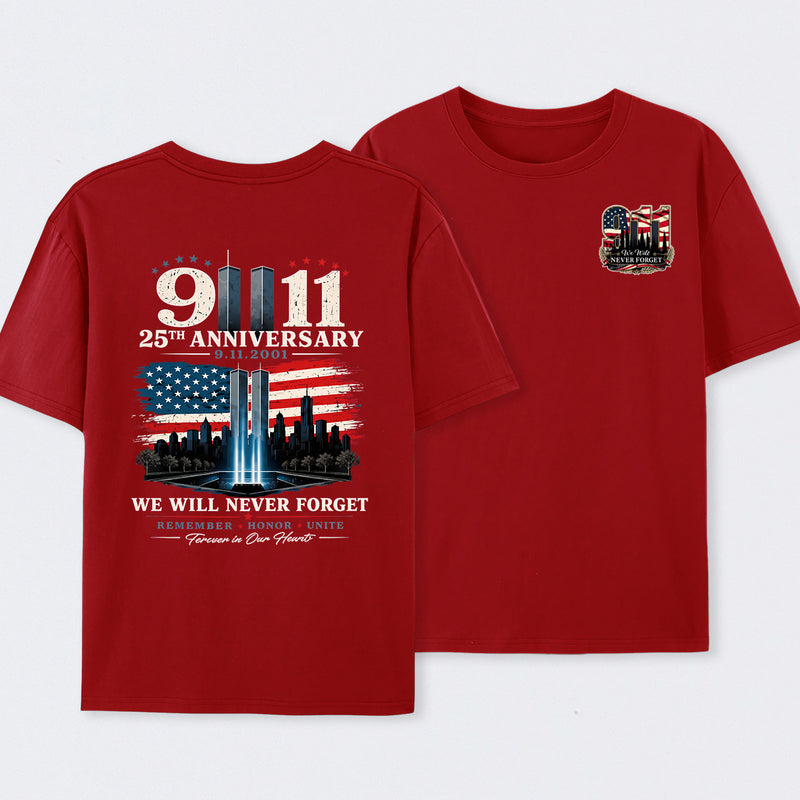 911 25th Anniversary Memorial Patriotic Two Sided T-Shirt