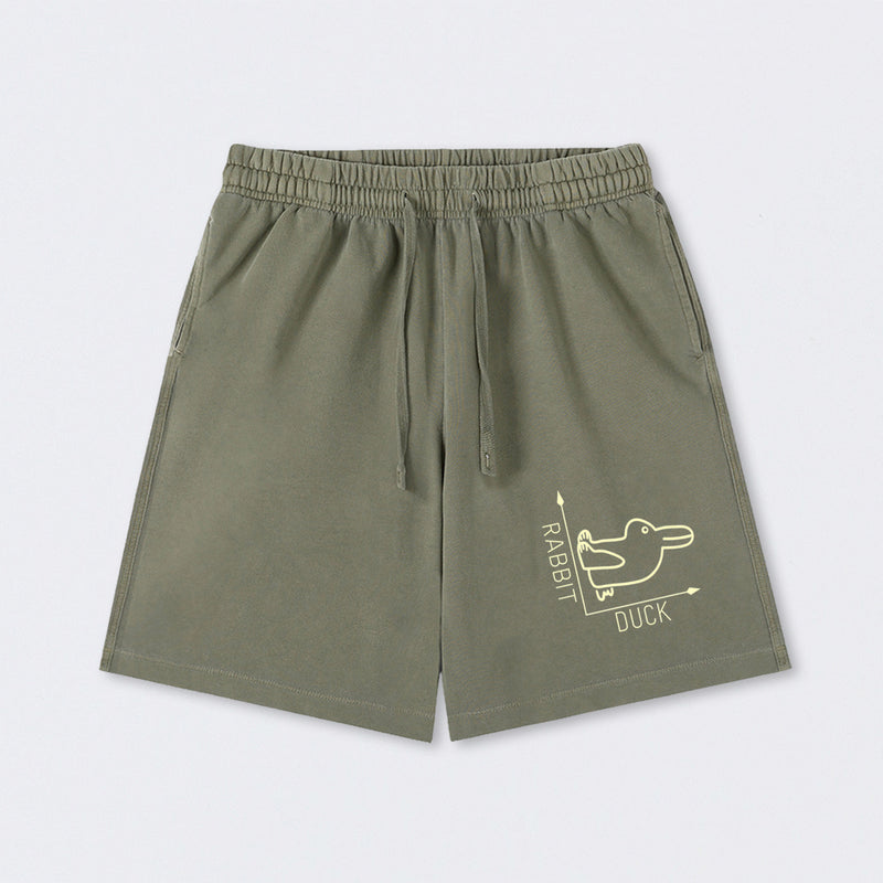Rabbit or Duck Funny Washed Shorts