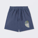 Distressed Fibonacci Spiral Graphic Washed Shorts