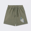 Distressed Fibonacci Spiral Graphic Washed Shorts