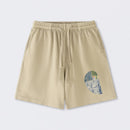Distressed Fibonacci Spiral Graphic Washed Shorts