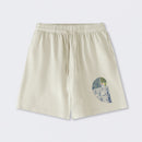 Distressed Fibonacci Spiral Graphic Washed Shorts