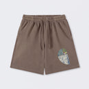 Distressed Fibonacci Spiral Graphic Washed Shorts