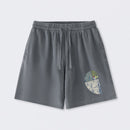Distressed Fibonacci Spiral Graphic Washed Shorts