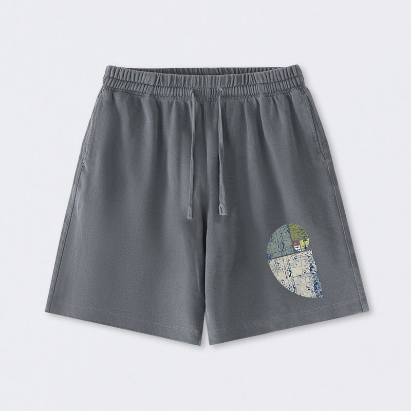 Distressed Fibonacci Spiral Graphic Washed Shorts