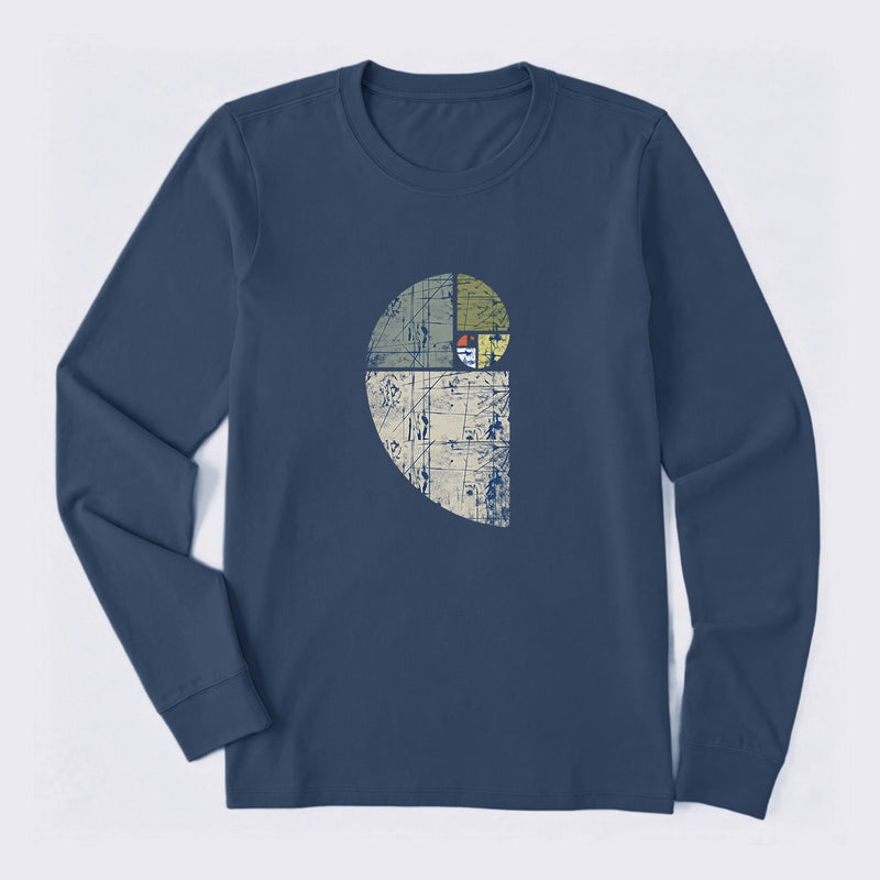 Distressed Fibonacci Spiral Graphic Long Sleeve T-Shirt
