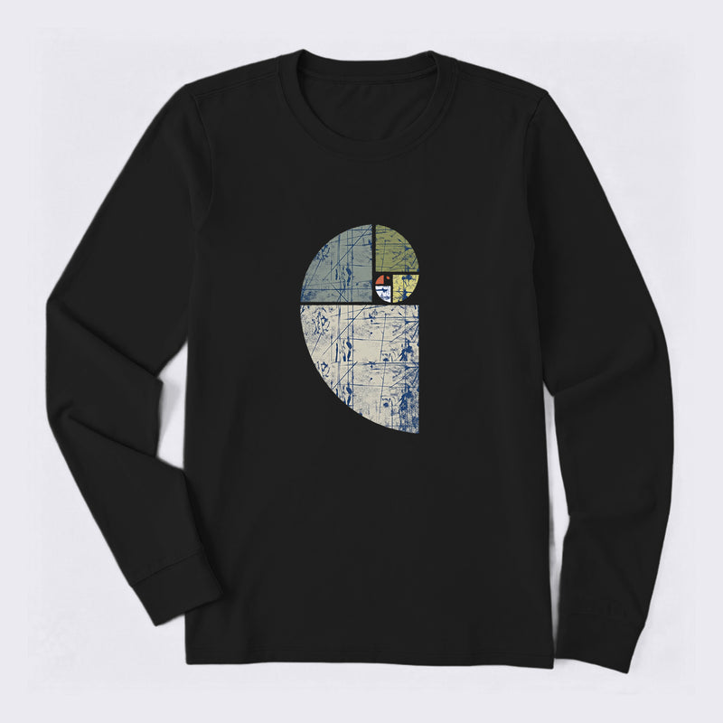 Distressed Fibonacci Spiral Graphic Long Sleeve T-Shirt