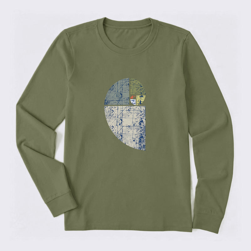 Distressed Fibonacci Spiral Graphic Long Sleeve T-Shirt