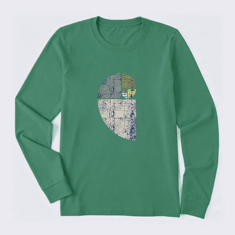 Distressed Fibonacci Spiral Graphic Long Sleeve T-Shirt