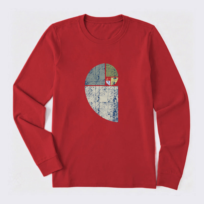 Distressed Fibonacci Spiral Graphic Long Sleeve T-Shirt