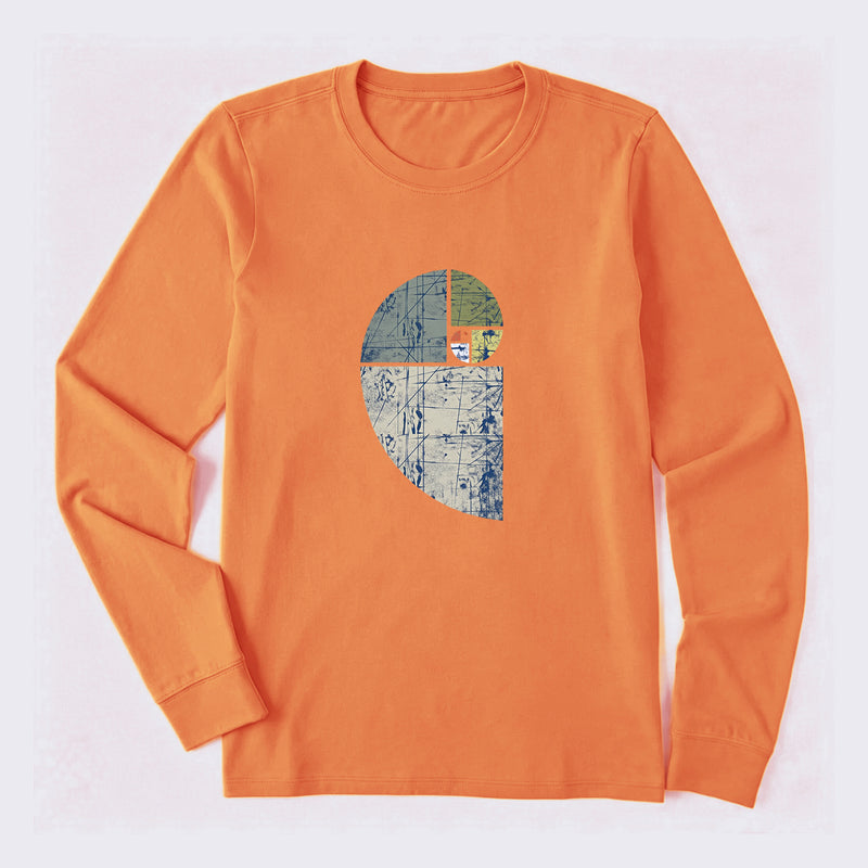 Distressed Fibonacci Spiral Graphic Long Sleeve T-Shirt