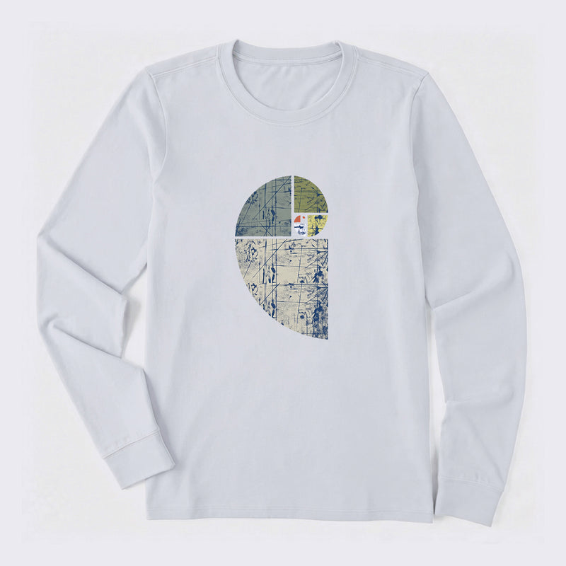 Distressed Fibonacci Spiral Graphic Long Sleeve T-Shirt