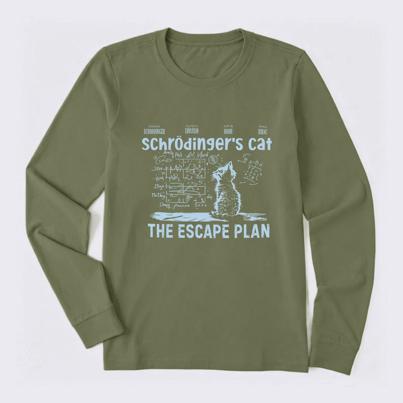 Schrodinger's Cat Escape Plan Interesting Physics Science Long Sleeve T-Shirt