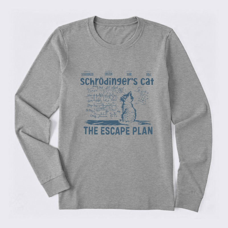 Schrodinger's Cat Escape Plan Interesting Physics Science Long Sleeve T-Shirt