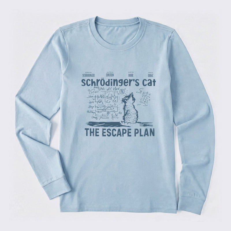 Schrodinger's Cat Escape Plan Interesting Physics Science Long Sleeve T-Shirt