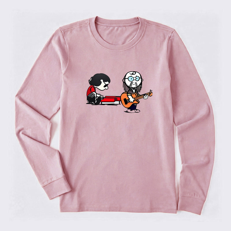 Cartoon Musicians Playing Guitar And Keyboard Graphic Long Sleeve T-Shirt
