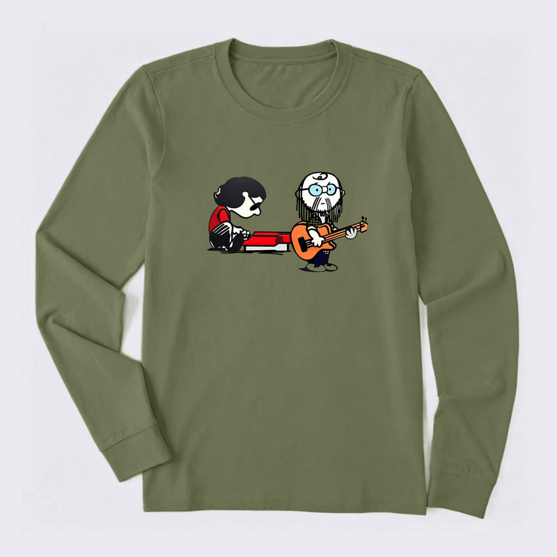 Cartoon Musicians Playing Guitar And Keyboard Graphic Long Sleeve T-Shirt