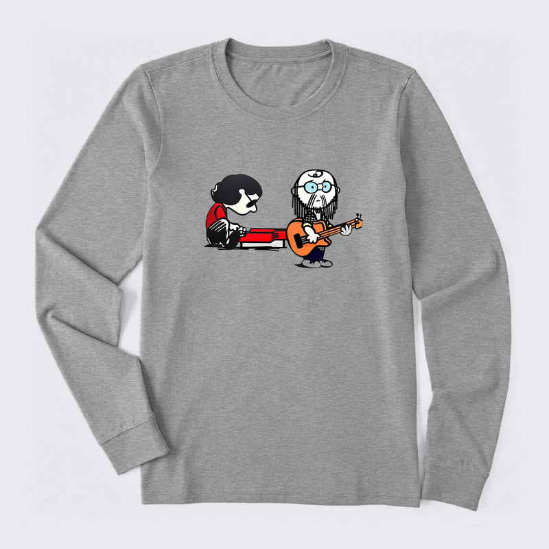 Cartoon Musicians Playing Guitar And Keyboard Graphic Long Sleeve T-Shirt