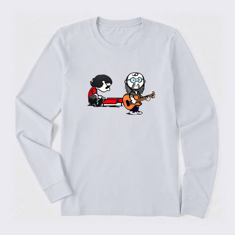 Cartoon Musicians Playing Guitar And Keyboard Graphic Long Sleeve T-Shirt