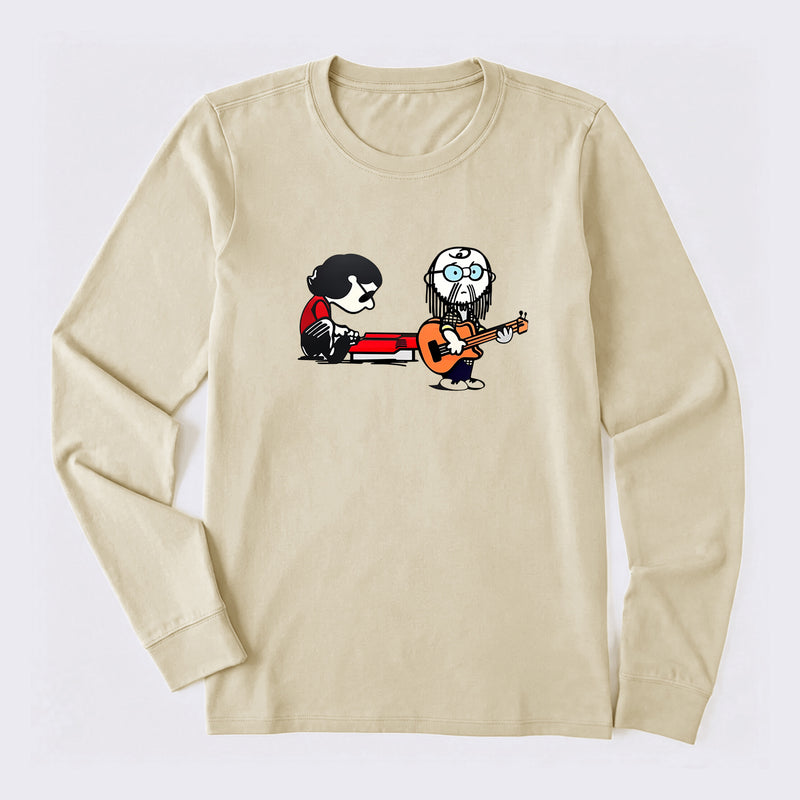 Cartoon Musicians Playing Guitar And Keyboard Graphic Long Sleeve T-Shirt